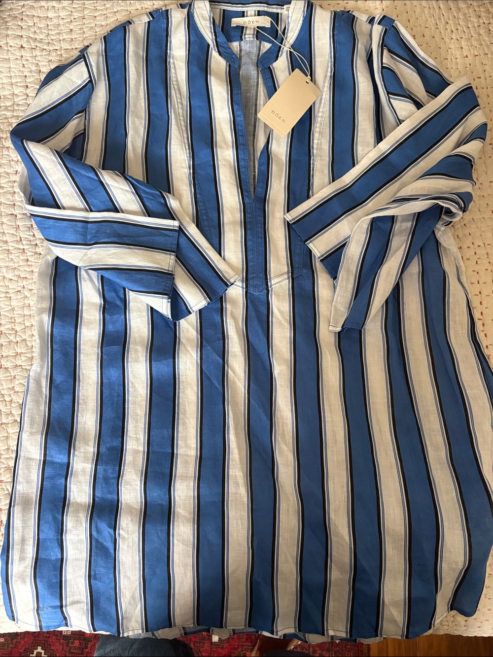 Doen Blue and White Striped Linen Dress